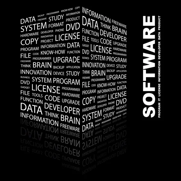 SOFTWARE. Word collage on black background — Stock Vector