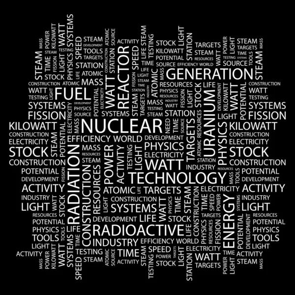 Nucleaire. woord collage op zwarte achtergrond — Stockvector