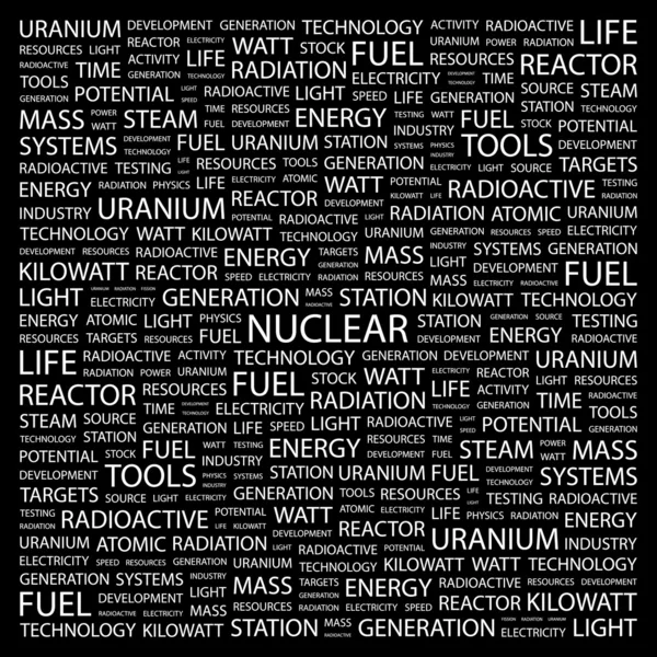 NUCLEAR. Word collage on black background — Stock Vector