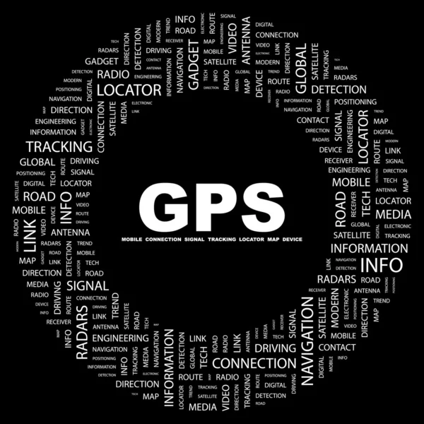 GPS. Collage Word sur noir — Image vectorielle