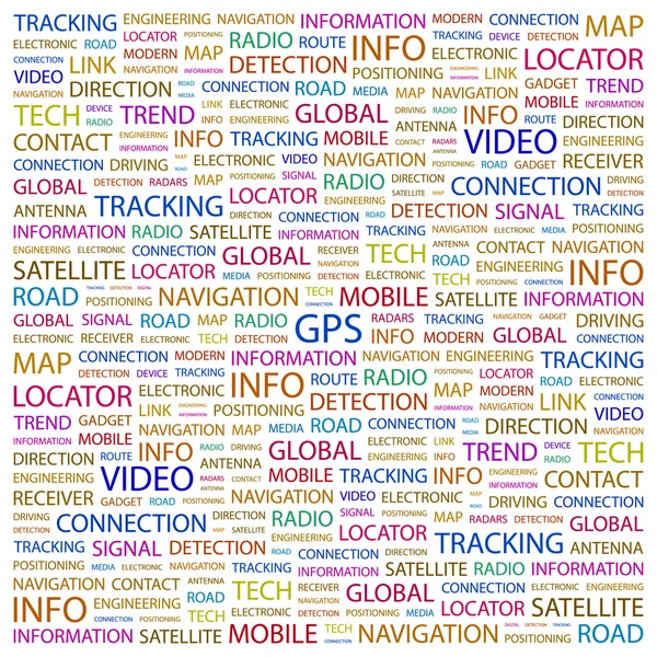 GPS. Collage Word sur blanc — Image vectorielle