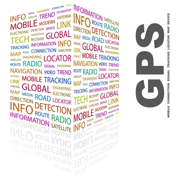 GPS szavak kollázs, fehér — Stock Vector