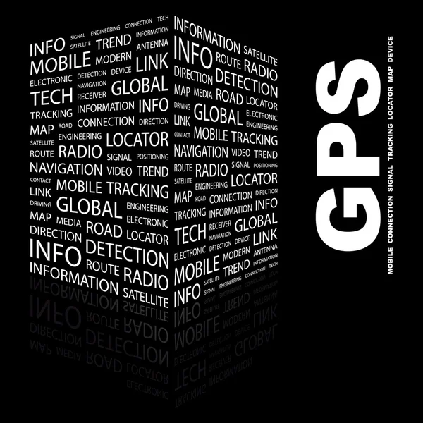 GPS. collage palabra en negro — Vector de stock