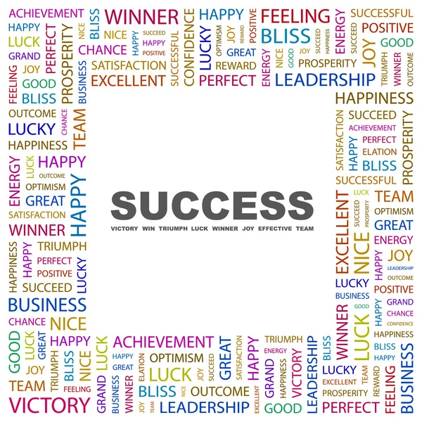 SUCCESS. Word collage on black — Stock Vector