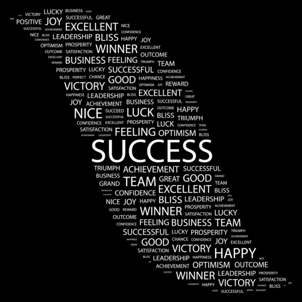 Il successo. Collage di parole su nero — Vettoriale Stock