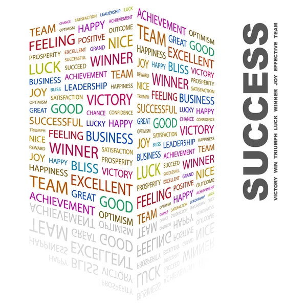 Il successo. Collage di parole su nero — Vettoriale Stock