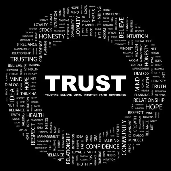 Εμπιστοσύνη. λέξη κολάζ σε μαύρο — Διανυσματικό Αρχείο