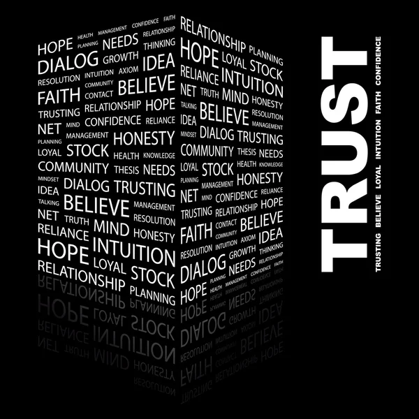 Εμπιστοσύνη. λέξη κολάζ σε μαύρο — Διανυσματικό Αρχείο