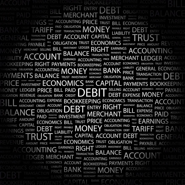 O DEBIT. Colagem de palavras no fundo preto . — Vetor de Stock
