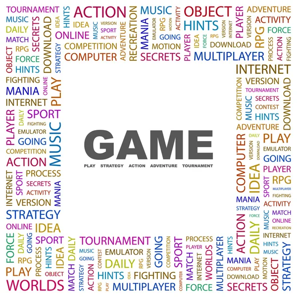 Παιχνίδι. λέξη κολάζ σε μαύρο — Διανυσματικό Αρχείο