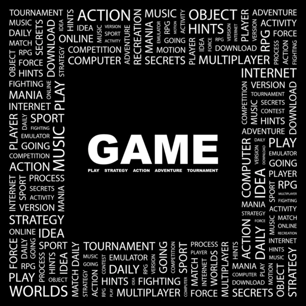 GAME. Word collage on black — Stock Vector