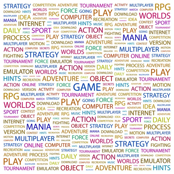 GAME. Word collage on black — Stock Vector