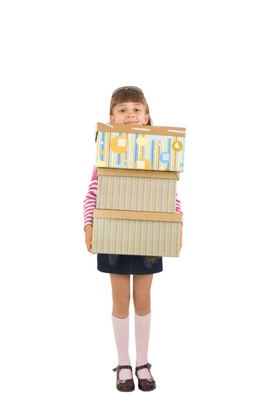 La chica con cajas — Foto de Stock