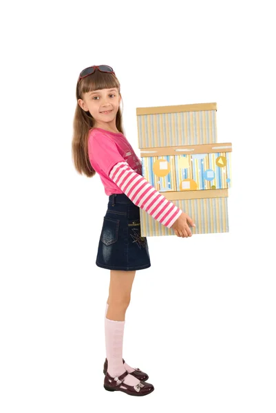 A menina com caixas — Fotografia de Stock