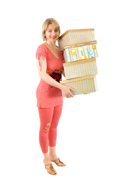 The girl with boxes — Stock Photo, Image