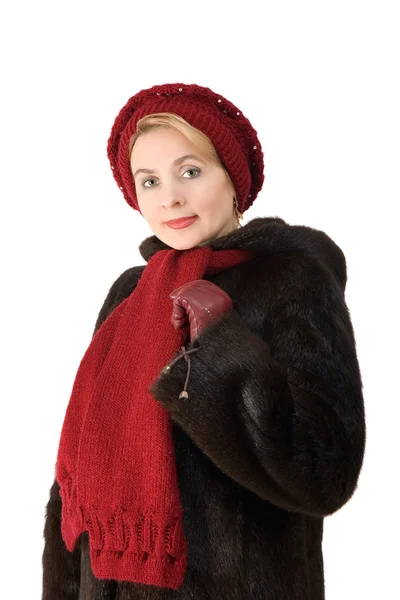 The beautiful woman in a fur-coat — Stock Photo, Image