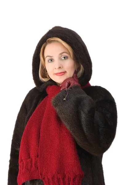 The beautiful woman in a fur-coat — Stock Photo, Image