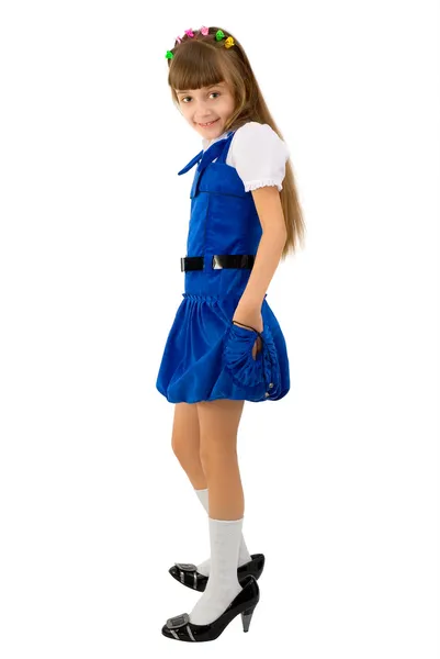 La ragazza con un vestito blu — Foto Stock
