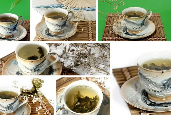 Sada šálek zeleného čaje — Stock fotografie