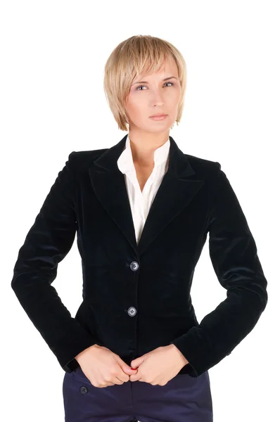 Resolut blond kvinna i kostym. — Stockfoto