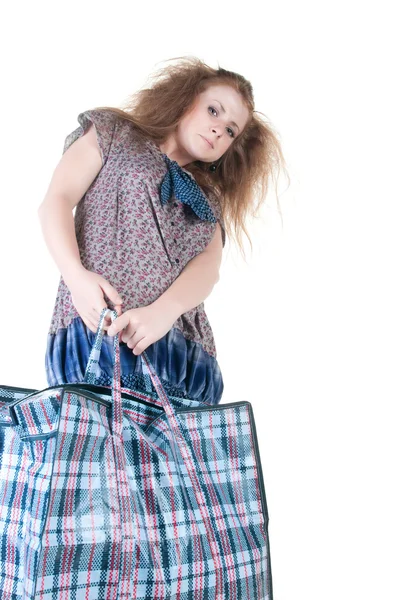 stock image Tired woman with shopping bag.