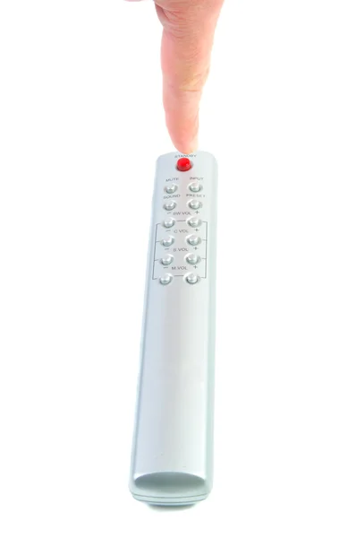 Push power batton on remote control. — Stock Photo, Image
