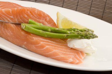 Fresh salmon and asparagus clipart