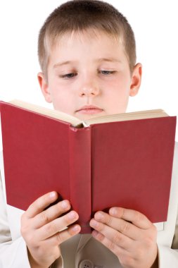 Well-dressed boy read book clipart