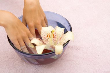 Woman hands with french pedicure clipart