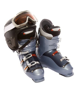 Ski boot's helmet and mask goggles clipart