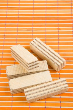 Waffle slice on bamboo table-cloth