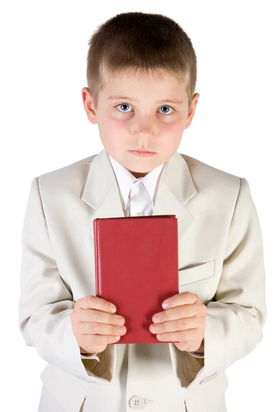 Välklädda pojke läsa bok — Stockfoto
