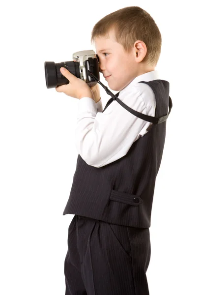 Young boy with SLR camera — Stock Photo, Image