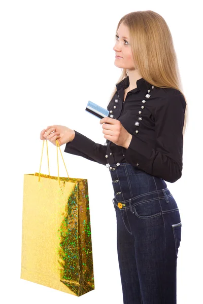 Menina com cartão de crédito — Fotografia de Stock