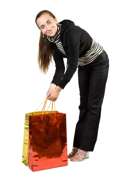 Ładna dziewczyna z torbami na zakupy — Zdjęcie stockowe
