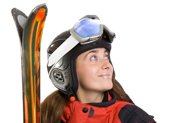 Lächelnde Skifahrerin — Stockfoto
