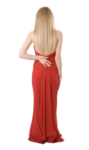 Back of the slim girl in a evening dress — Stock Photo, Image