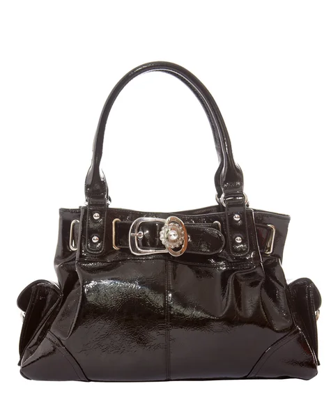 Black leather bag on a white background — Stock Photo, Image