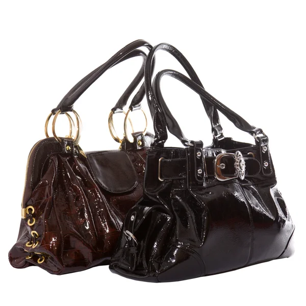 Fekete és barna bőr táskák — Stock Fotó