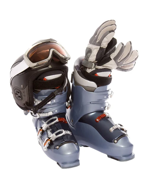 Buty narciarskie kask rękawicy — Zdjęcie stockowe