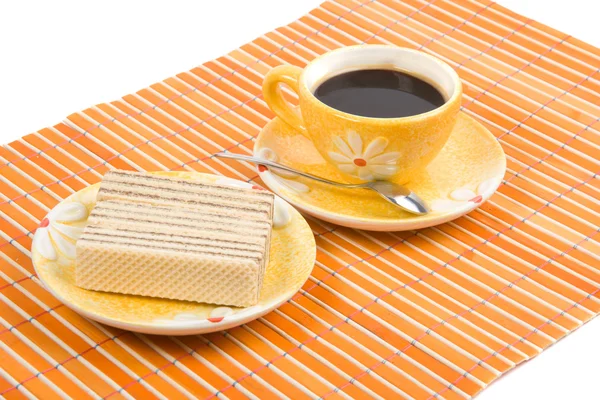 Waffle slice and cofee cup — Stock Photo, Image