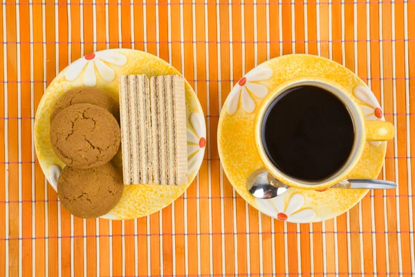 Waffle slice and cup with cofee — Stock Photo, Image