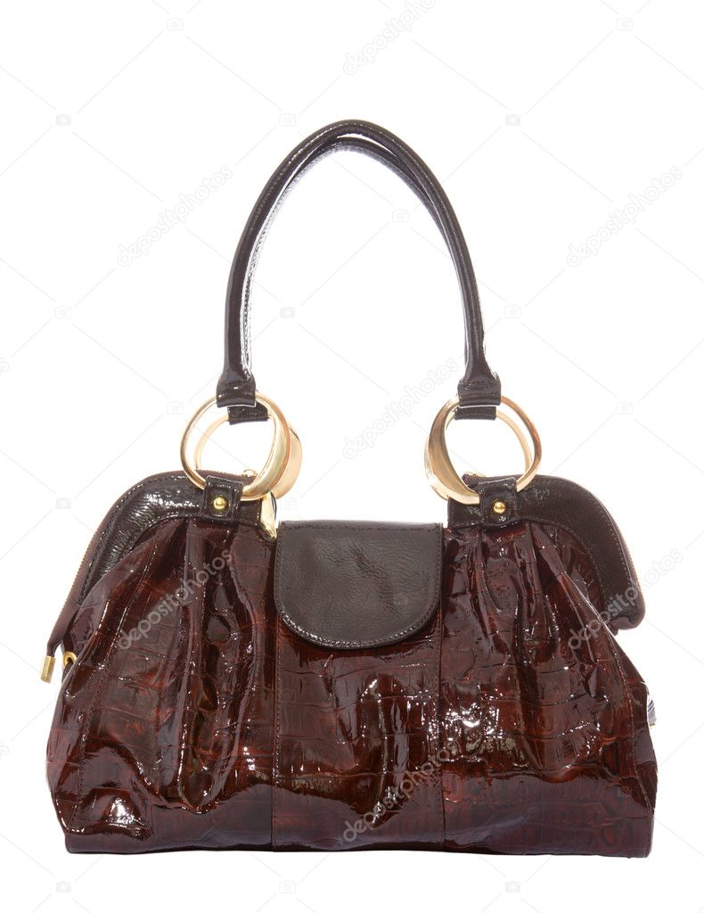 Brown leather bag on a white background