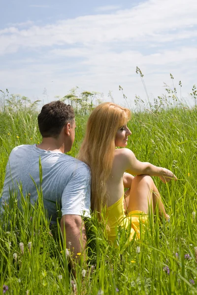 Atractiva pareja juntos en el prado — Foto de Stock