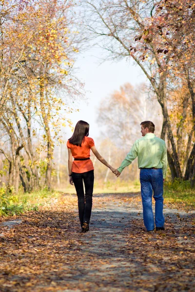 Jovem casal andando no parque — Fotografia de Stock