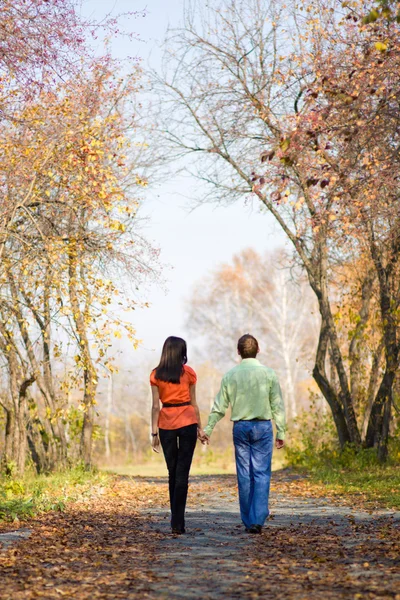 stock image Young couple walking in the park