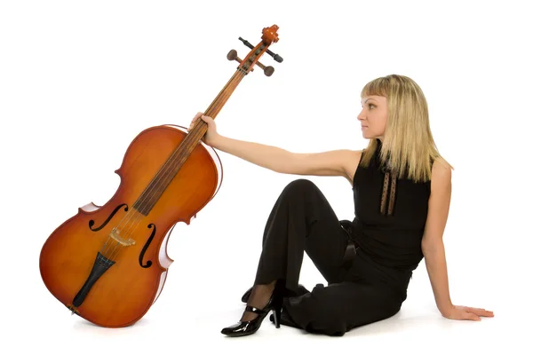 Vrouw muzikant met cello — Stockfoto