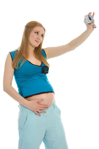 Embarazada hembra hacer autorretrato — Foto de Stock