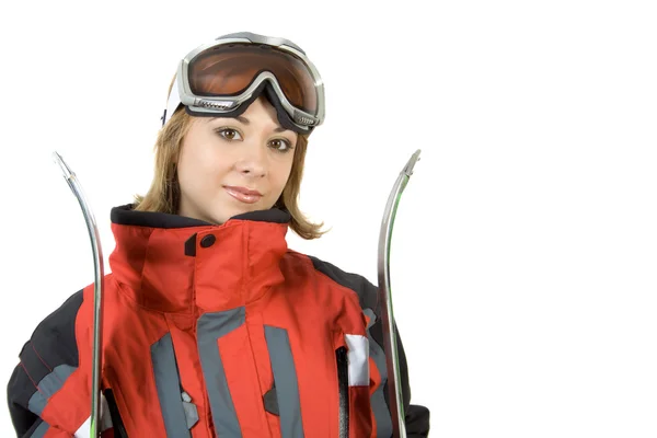 Lachende skiër meisje — Stockfoto