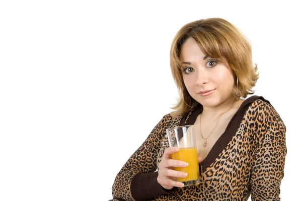 Beautiful girl drink juice — Stock Photo, Image